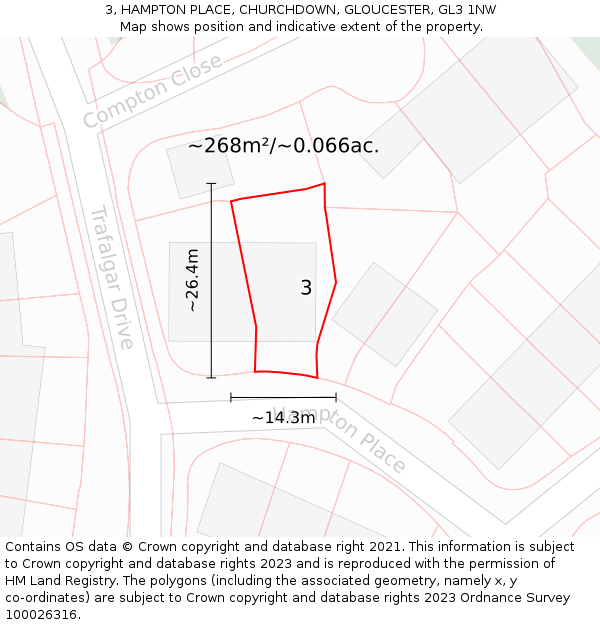 3, HAMPTON PLACE, CHURCHDOWN, GLOUCESTER, GL3 1NW: Plot and title map