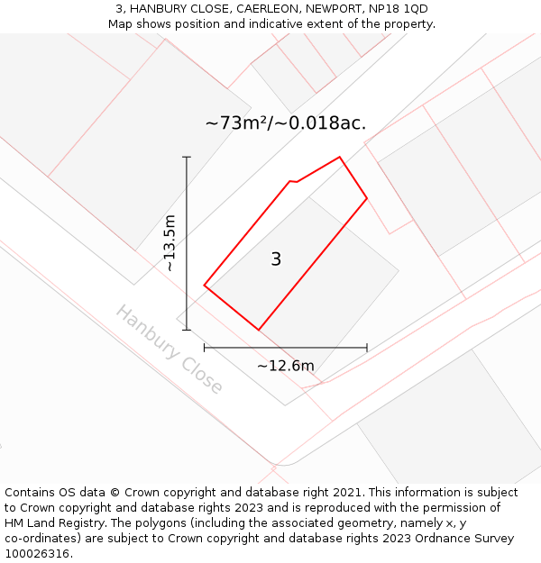 3, HANBURY CLOSE, CAERLEON, NEWPORT, NP18 1QD: Plot and title map
