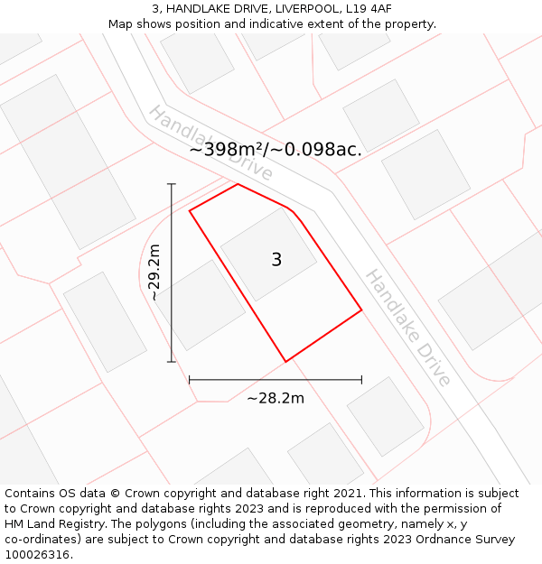 3, HANDLAKE DRIVE, LIVERPOOL, L19 4AF: Plot and title map