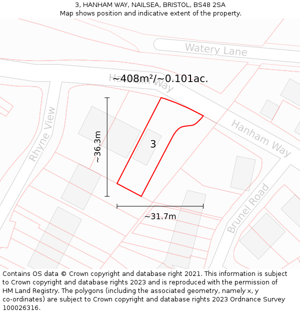 3, HANHAM WAY, NAILSEA, BRISTOL, BS48 2SA: Plot and title map