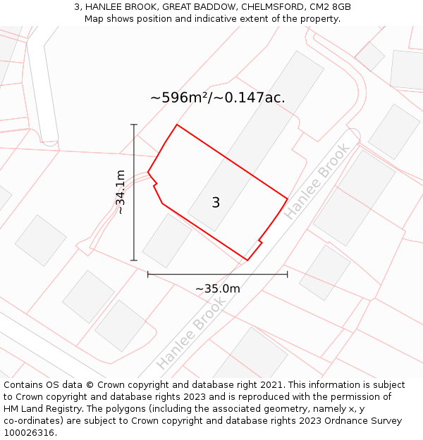 3, HANLEE BROOK, GREAT BADDOW, CHELMSFORD, CM2 8GB: Plot and title map