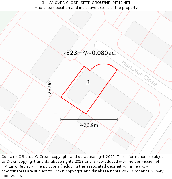 3, HANOVER CLOSE, SITTINGBOURNE, ME10 4ET: Plot and title map
