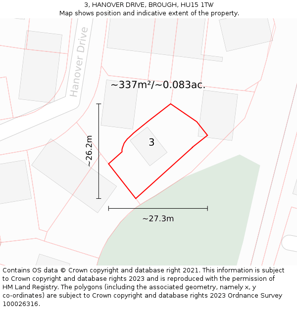 3, HANOVER DRIVE, BROUGH, HU15 1TW: Plot and title map