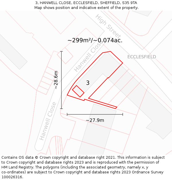 3, HANWELL CLOSE, ECCLESFIELD, SHEFFIELD, S35 9TA: Plot and title map