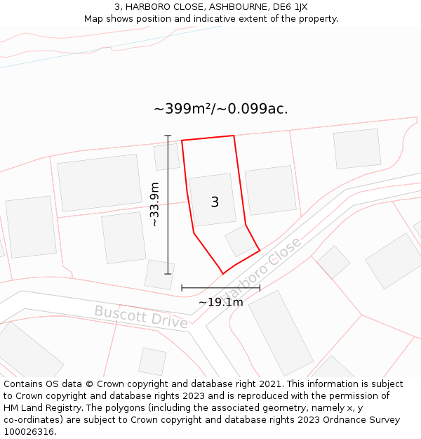 3, HARBORO CLOSE, ASHBOURNE, DE6 1JX: Plot and title map
