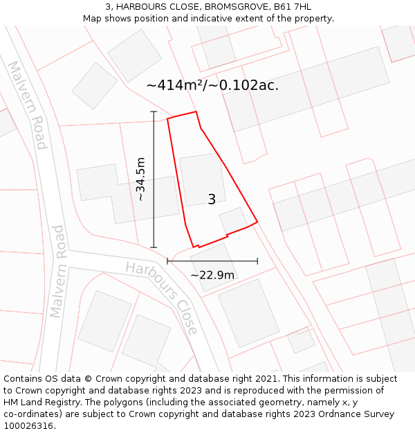 3, HARBOURS CLOSE, BROMSGROVE, B61 7HL: Plot and title map