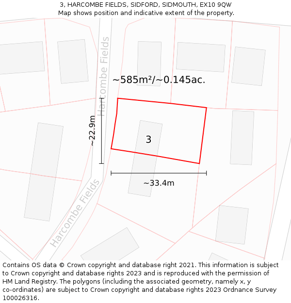3, HARCOMBE FIELDS, SIDFORD, SIDMOUTH, EX10 9QW: Plot and title map