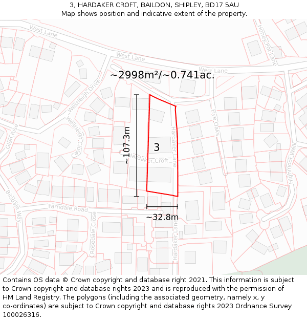 3, HARDAKER CROFT, BAILDON, SHIPLEY, BD17 5AU: Plot and title map