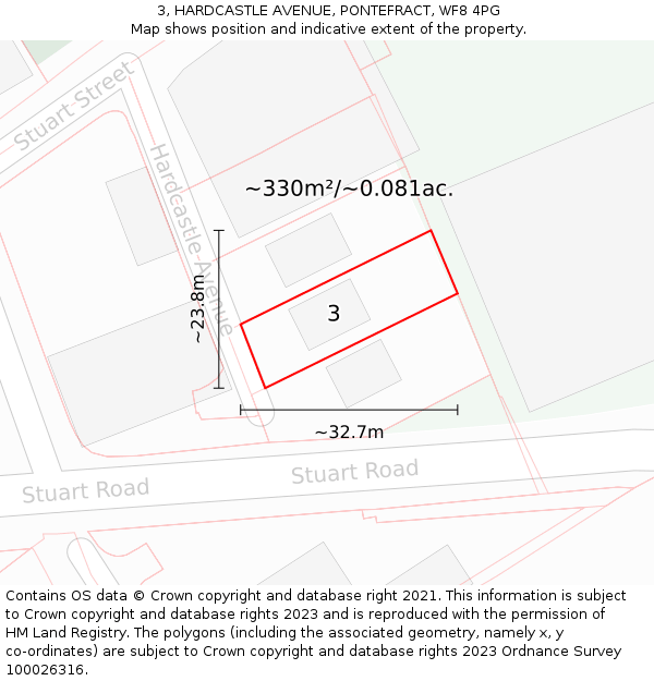 3, HARDCASTLE AVENUE, PONTEFRACT, WF8 4PG: Plot and title map