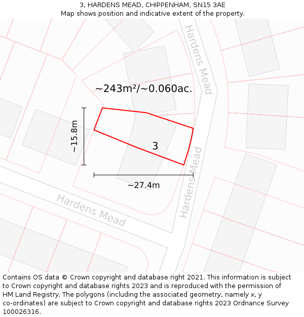 3, HARDENS MEAD, CHIPPENHAM, SN15 3AE: Plot and title map