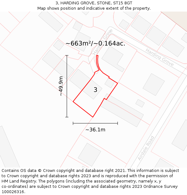 3, HARDING GROVE, STONE, ST15 8GT: Plot and title map