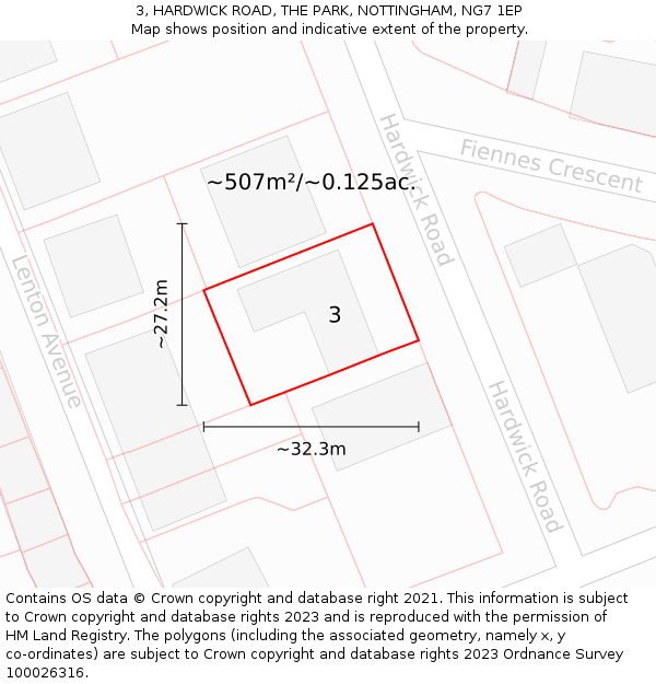 3, HARDWICK ROAD, THE PARK, NOTTINGHAM, NG7 1EP: Plot and title map