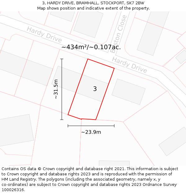 3, HARDY DRIVE, BRAMHALL, STOCKPORT, SK7 2BW: Plot and title map