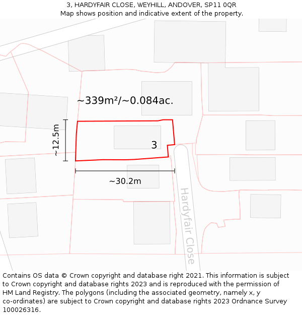 3, HARDYFAIR CLOSE, WEYHILL, ANDOVER, SP11 0QR: Plot and title map