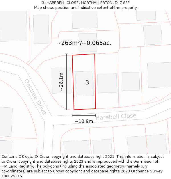 3, HAREBELL CLOSE, NORTHALLERTON, DL7 8FE: Plot and title map