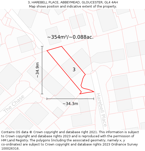 3, HAREBELL PLACE, ABBEYMEAD, GLOUCESTER, GL4 4AH: Plot and title map