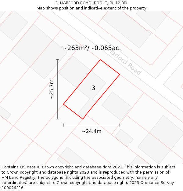 3, HARFORD ROAD, POOLE, BH12 3PL: Plot and title map