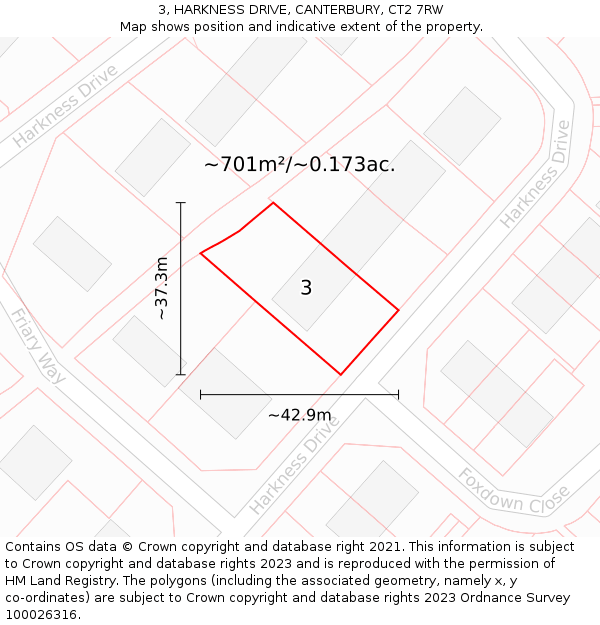 3, HARKNESS DRIVE, CANTERBURY, CT2 7RW: Plot and title map