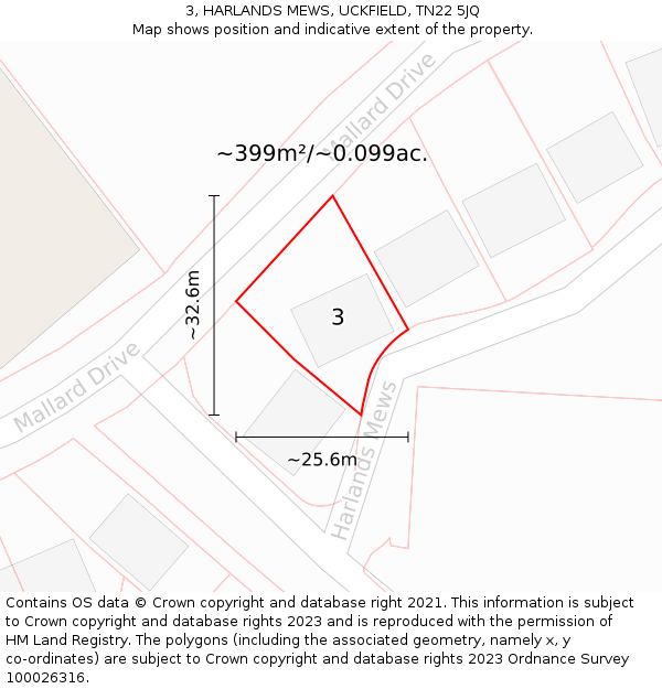 3, HARLANDS MEWS, UCKFIELD, TN22 5JQ: Plot and title map