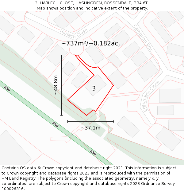 3, HARLECH CLOSE, HASLINGDEN, ROSSENDALE, BB4 6TL: Plot and title map
