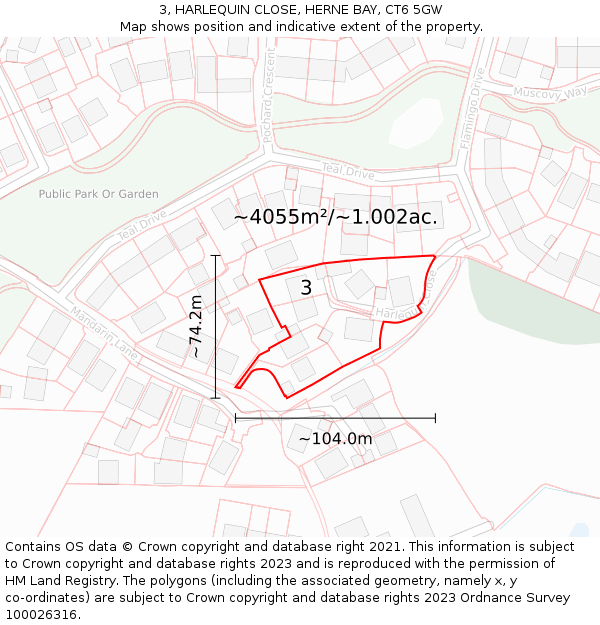 3, HARLEQUIN CLOSE, HERNE BAY, CT6 5GW: Plot and title map