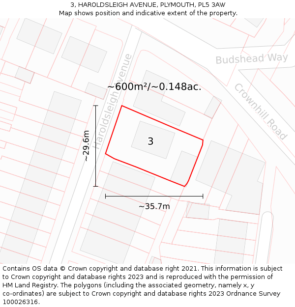 3, HAROLDSLEIGH AVENUE, PLYMOUTH, PL5 3AW: Plot and title map