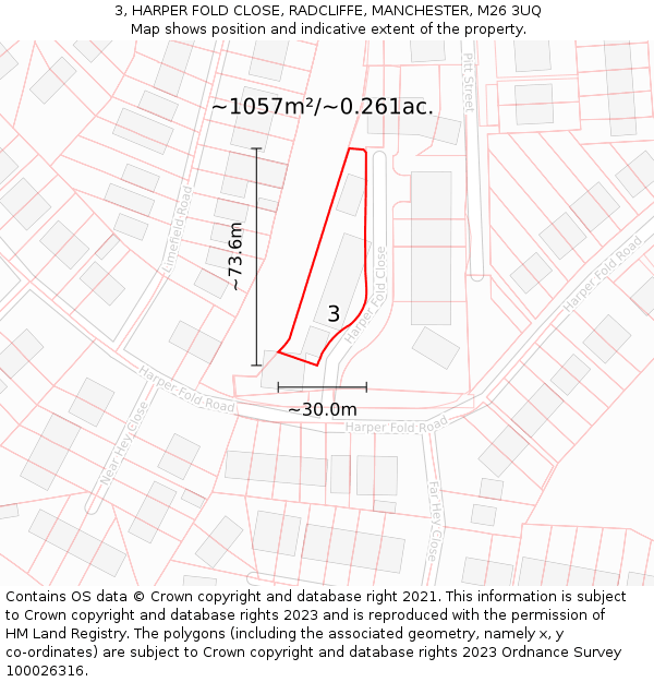 3, HARPER FOLD CLOSE, RADCLIFFE, MANCHESTER, M26 3UQ: Plot and title map