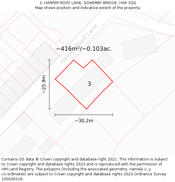 3, HARPER ROYD LANE, SOWERBY BRIDGE, HX6 3QQ: Plot and title map