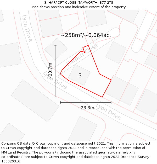3, HARPORT CLOSE, TAMWORTH, B77 2TS: Plot and title map