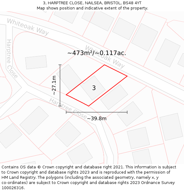 3, HARPTREE CLOSE, NAILSEA, BRISTOL, BS48 4YT: Plot and title map