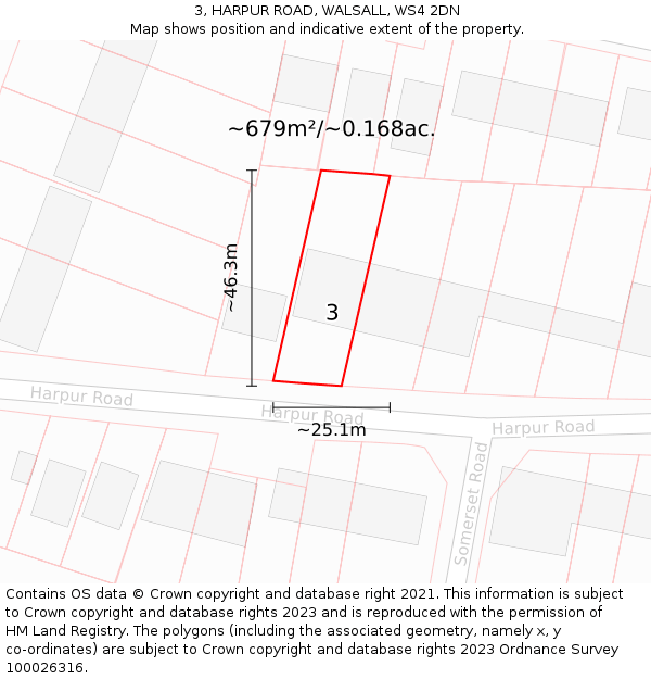 3, HARPUR ROAD, WALSALL, WS4 2DN: Plot and title map