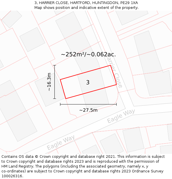 3, HARRIER CLOSE, HARTFORD, HUNTINGDON, PE29 1XA: Plot and title map