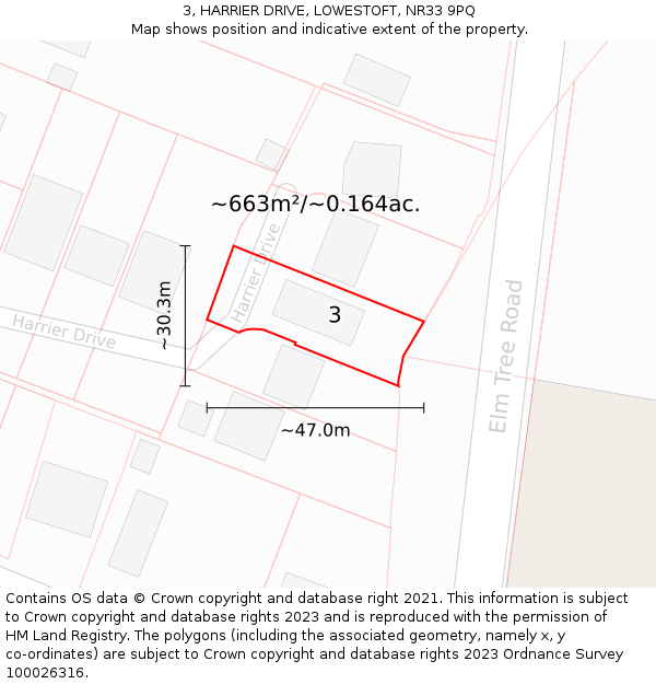3, HARRIER DRIVE, LOWESTOFT, NR33 9PQ: Plot and title map