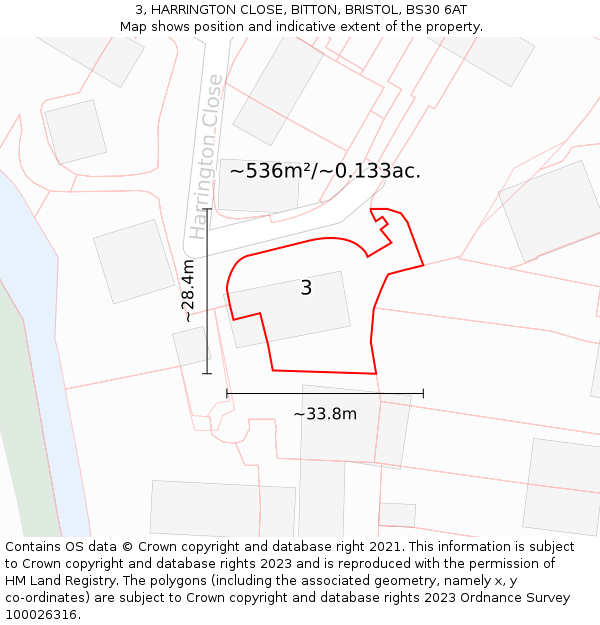 3, HARRINGTON CLOSE, BITTON, BRISTOL, BS30 6AT: Plot and title map