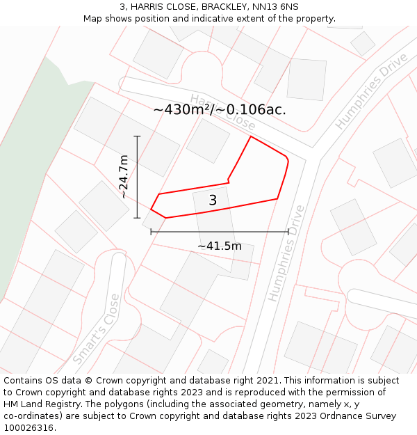 3, HARRIS CLOSE, BRACKLEY, NN13 6NS: Plot and title map