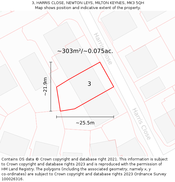 3, HARRIS CLOSE, NEWTON LEYS, MILTON KEYNES, MK3 5QH: Plot and title map