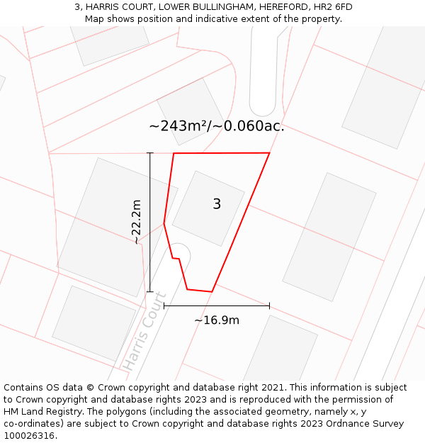 3, HARRIS COURT, LOWER BULLINGHAM, HEREFORD, HR2 6FD: Plot and title map
