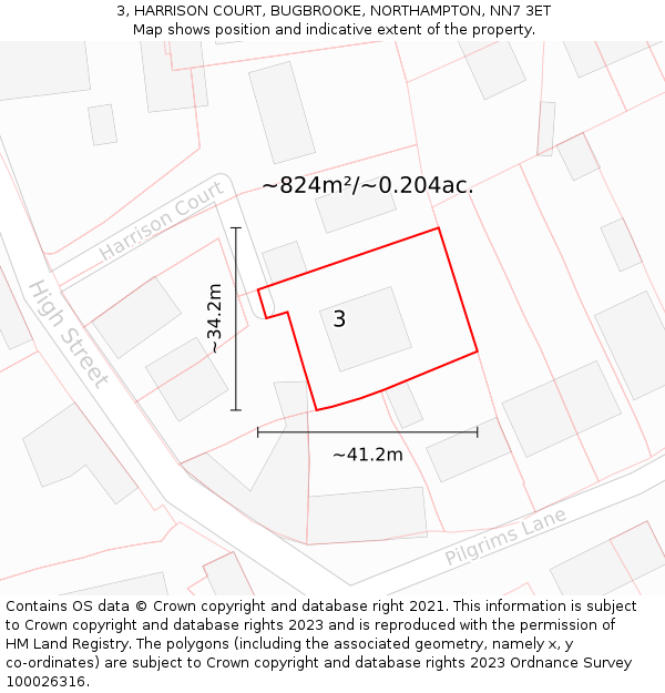 3, HARRISON COURT, BUGBROOKE, NORTHAMPTON, NN7 3ET: Plot and title map