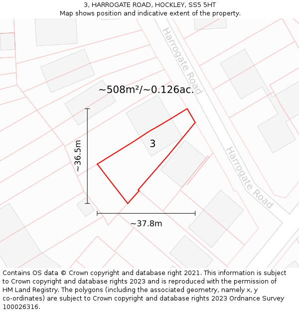 3, HARROGATE ROAD, HOCKLEY, SS5 5HT: Plot and title map
