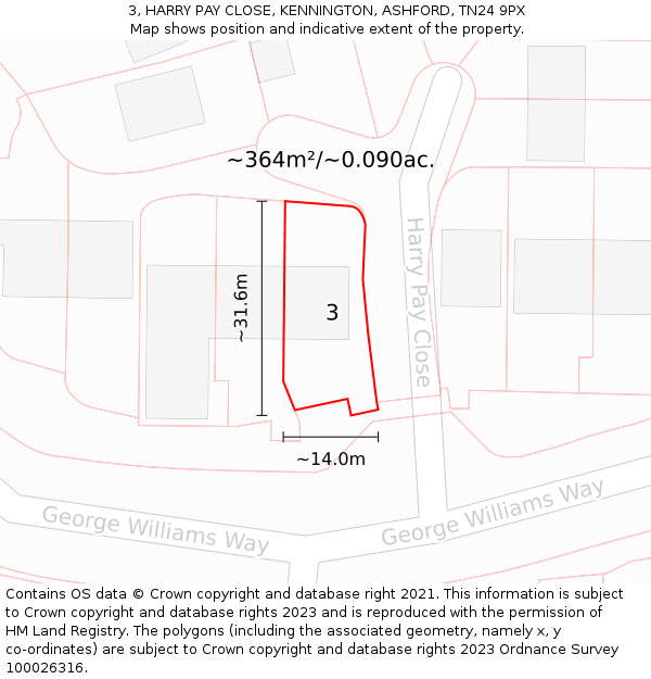 3, HARRY PAY CLOSE, KENNINGTON, ASHFORD, TN24 9PX: Plot and title map