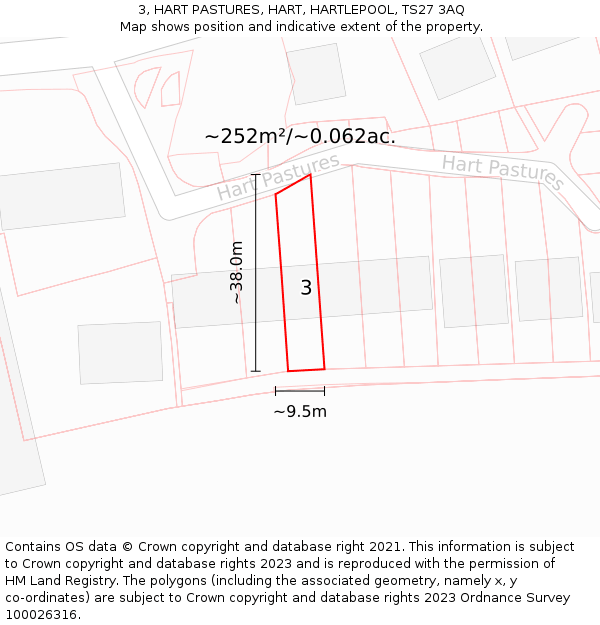 3, HART PASTURES, HART, HARTLEPOOL, TS27 3AQ: Plot and title map