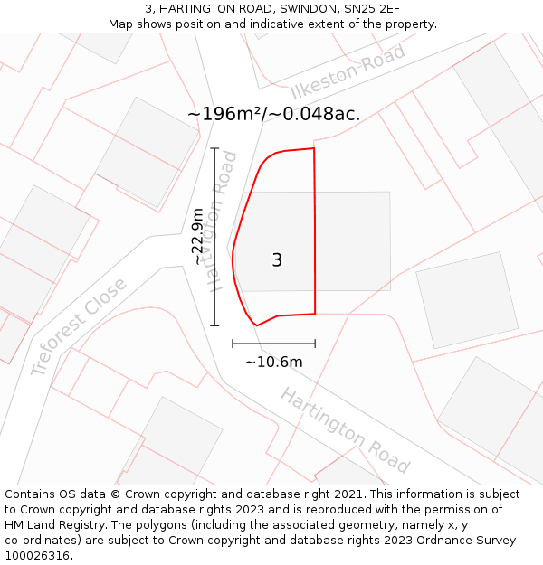 3, HARTINGTON ROAD, SWINDON, SN25 2EF: Plot and title map