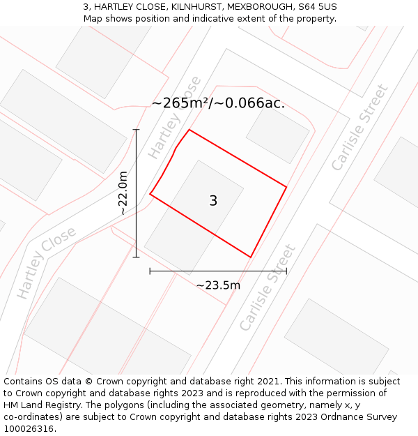 3, HARTLEY CLOSE, KILNHURST, MEXBOROUGH, S64 5US: Plot and title map