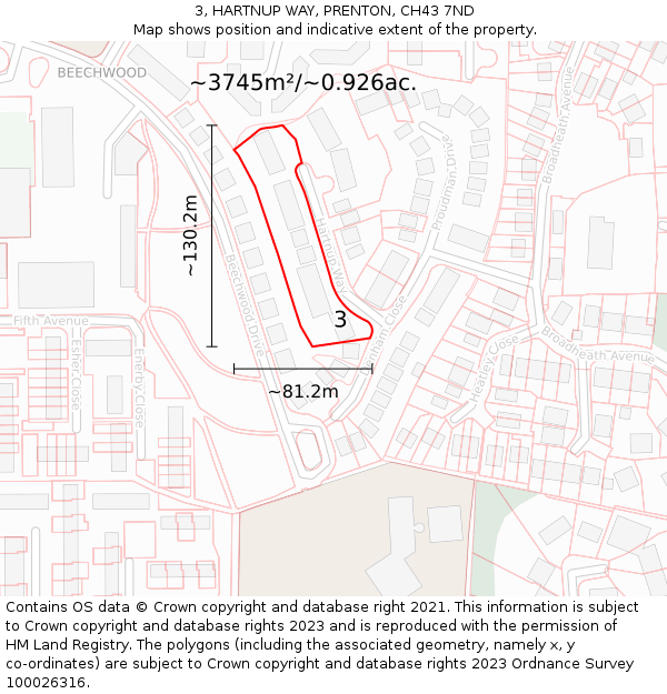 3, HARTNUP WAY, PRENTON, CH43 7ND: Plot and title map
