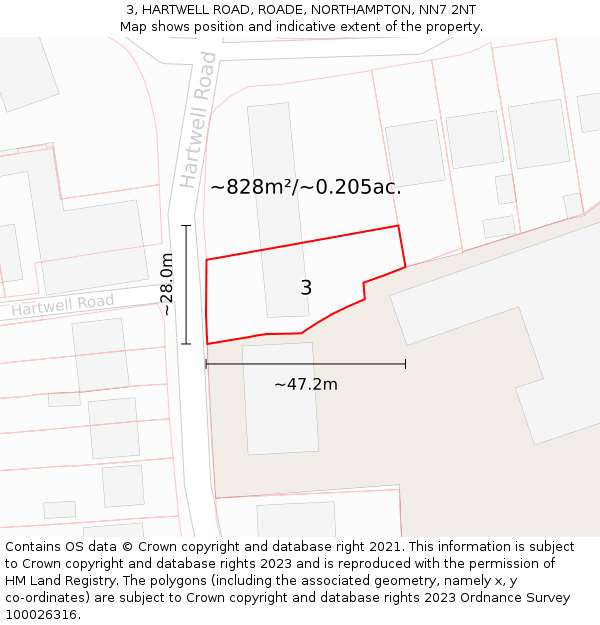3, HARTWELL ROAD, ROADE, NORTHAMPTON, NN7 2NT: Plot and title map