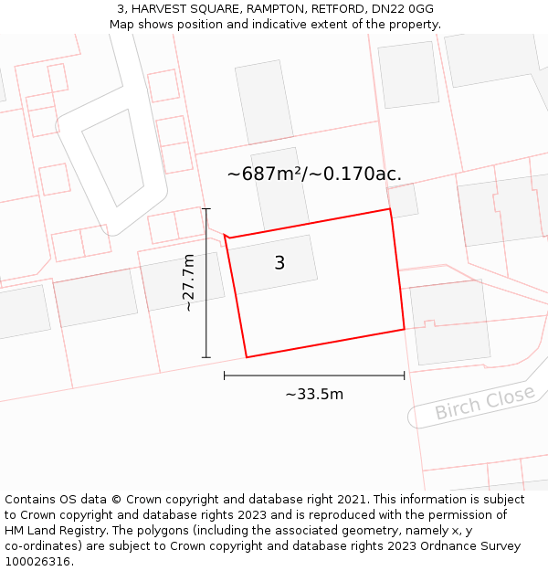 3, HARVEST SQUARE, RAMPTON, RETFORD, DN22 0GG: Plot and title map