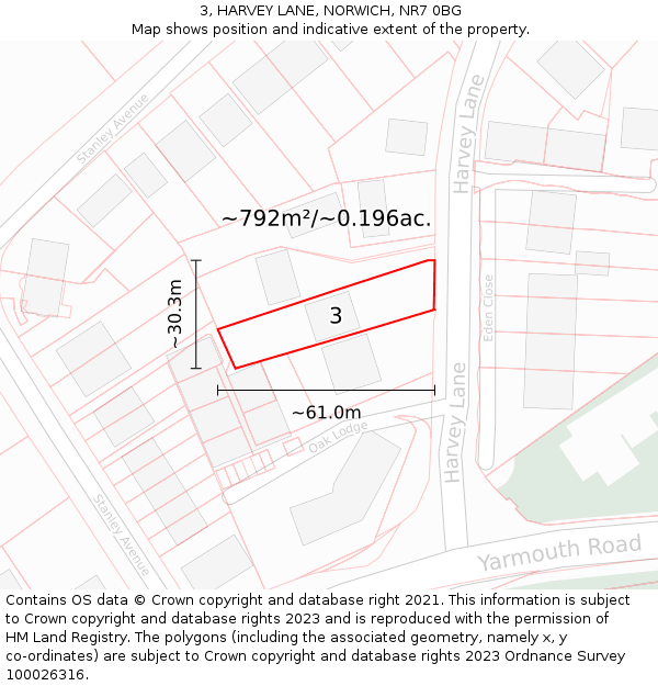 3, HARVEY LANE, NORWICH, NR7 0BG: Plot and title map
