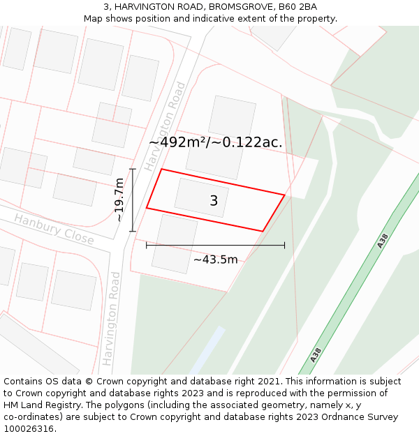 3, HARVINGTON ROAD, BROMSGROVE, B60 2BA: Plot and title map