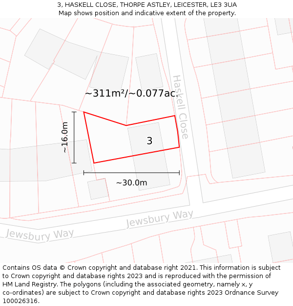 3, HASKELL CLOSE, THORPE ASTLEY, LEICESTER, LE3 3UA: Plot and title map