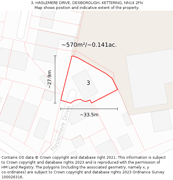 3, HASLEMERE DRIVE, DESBOROUGH, KETTERING, NN14 2FN: Plot and title map